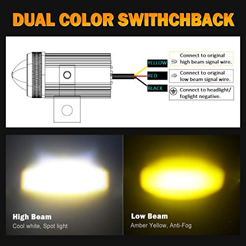 SUPAREE Motorcycle Dual Color LED Fog Driving Lights Auxiliary Lights White High Beam Yellow Low Beam Spot DRL Light for Bike Polaris Yamaha Can Am ATV UTV, 30W, 6000ML (2 PCS)