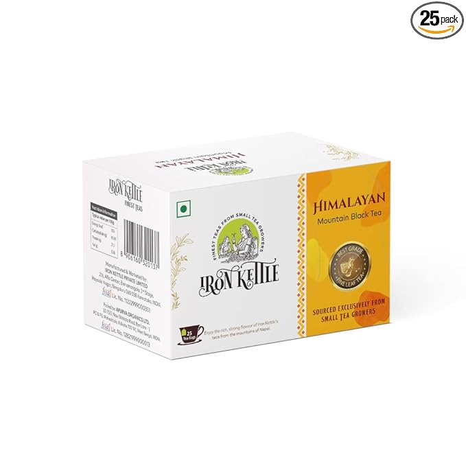 Iron Kettle Himalayan Mountain Black Tea 25 Mesh Tea bags | Garden fresh Black Tea bag | Premium tea fine leaf sourced exclusively from small tea growers