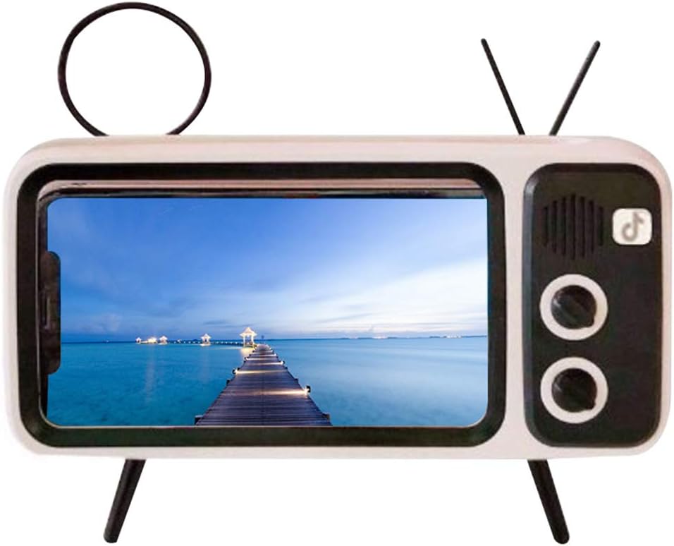 Wjtence Mini Speaker Retro TV Mobile Phone Screen Stand Wireless Portable Audio Speakers Retro Bluetooth Speaker Phone Holder Desktop Televison Design Mobile Phone Mount