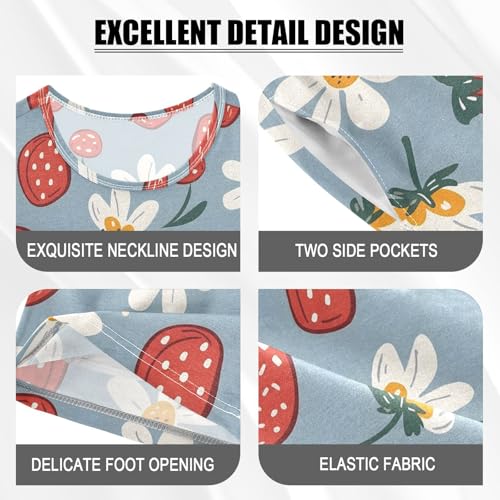 ALAZA Cartoon Flower Strawberry Retro Pajamas Short Sleeve 2 Piece Sleepwear Top and Bottom Pajama Set Unisex4