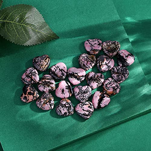 Image of 20 PCS Rhodochrosite Natural Heart Healing Crystals Cute Polished Crystal Black Line Rhodolite Stones Palm Love Heart Pocket Set Reiki Energy Balancing Meditation Valentine's Day Gift Women