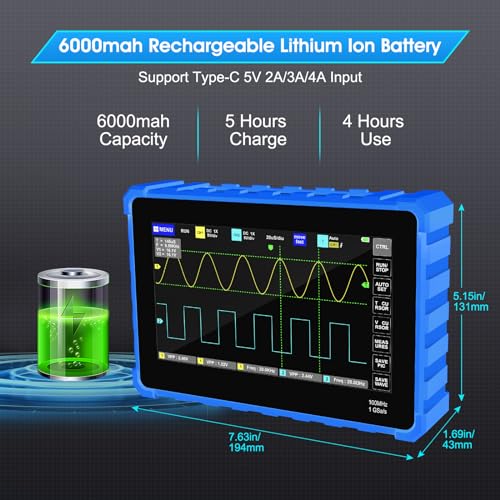 Image of Digital Tablet Oscilloscope, Automotive Oscilloscope Dual Channel 100MHz Bandwidth, 1GB Storage Frequency Analyzer with 7-inch LCD Touch Screen, Anti Burn Oscilloscope Kit