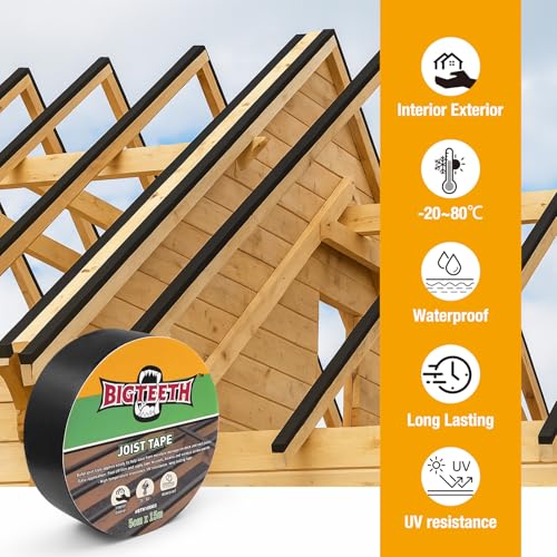 Image of BIGTEETH Butyl Joist Tape for Decking Waterproof 2 inch x 49 Feet | Deck Joist Tape, Self-adhensive Flashing Tape for Wood Anti-Corrosion,High temperature resistance, UV resistance