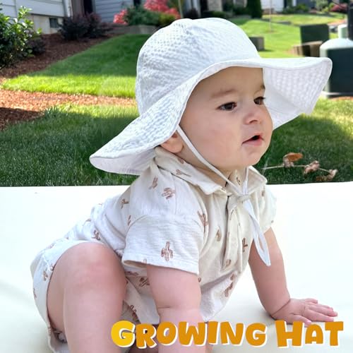 Image of HONGTEYA Baby Sun Hat Toddler Girl Beach Hat Sun Protection Adjustable Outdoor Summer Wide Brim Bucket Hat for Infant Kids