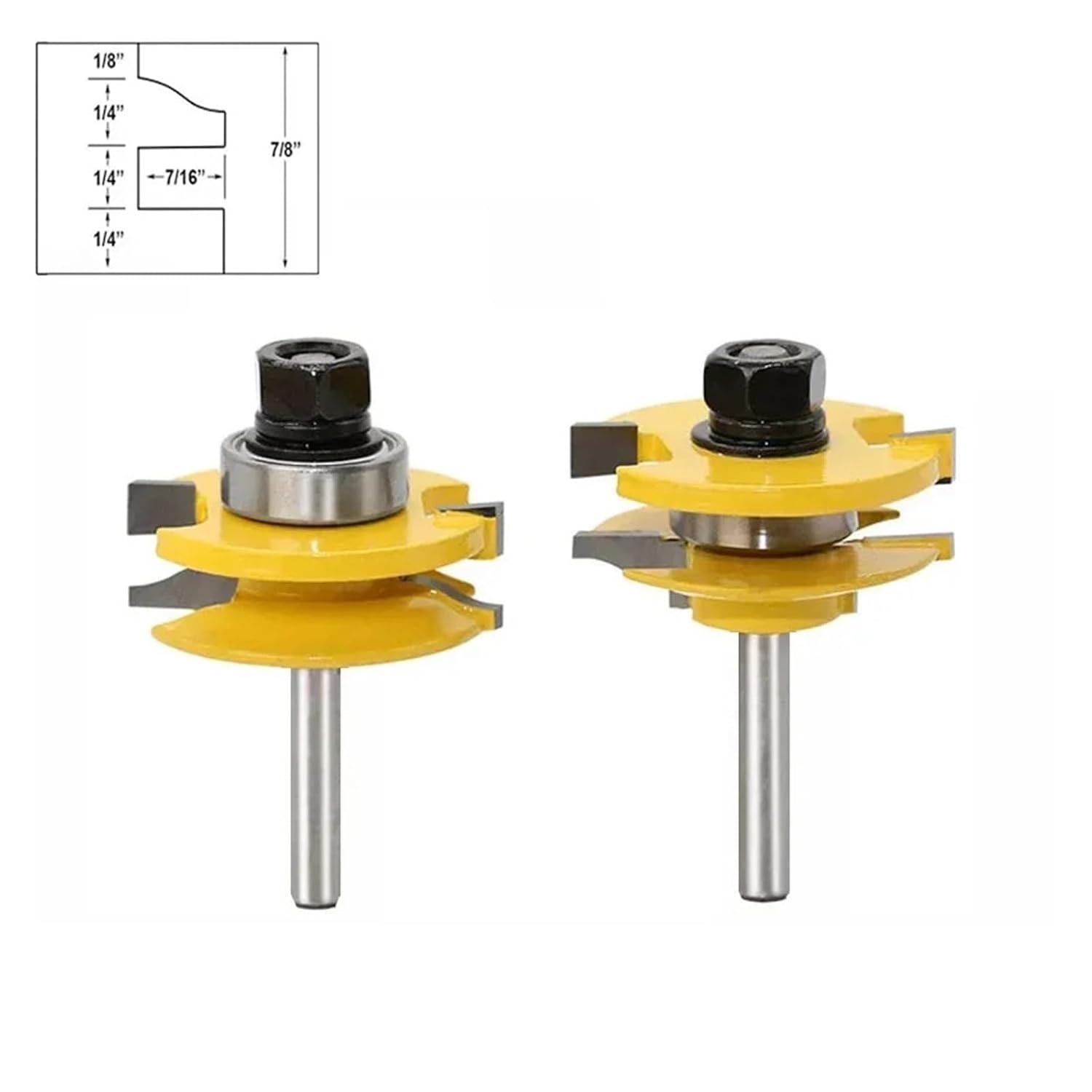 1/4" 2pcs Small Rail and Stile Router Bit Set Door Window Woodworking Knife Tenon Cutter for Wood Milling Tools