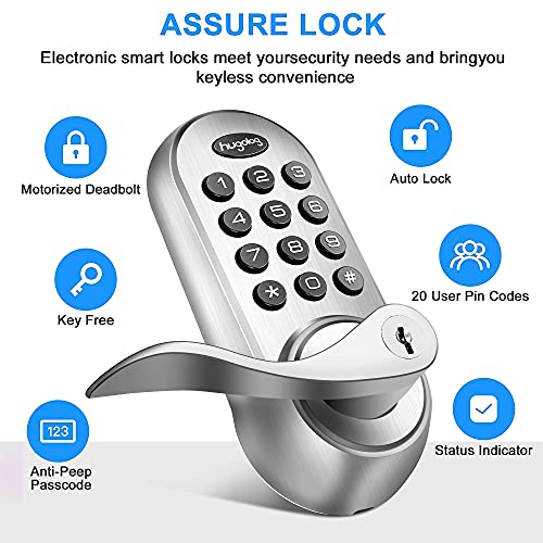 Hugolog Latchbolt Lock Electronic,Keyless Entry Door Lock, Keypad Door Lock With Handle, Easy To Install High Security Material For Metal Home & Office #TOP1