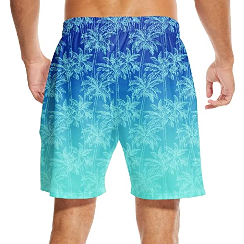 Kybate Hawaiian Men Swim Trunks With Compression Liner Shark Board Shorts Palm Trees Beach Shorts Bathing Suit #TOP4
