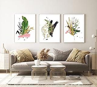 Charming House Set of 3 Abstract Wall Art Prints Living Room Bedroom Posters Pink Floral Flowers A3 WHITE FRAMED