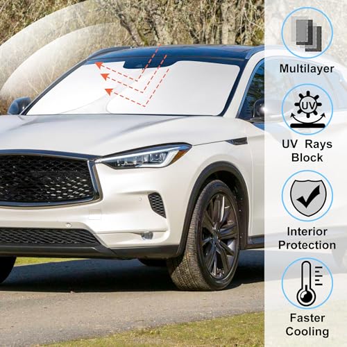 Image of Windshield Sun Shade Custom Fit for 2019-2021 Infiniti QX50 & 2021-2025 2026 QX55 Accessories Foldable Sunshade Sun Blocker Protect Car from Sun Rays & Heat Damage Keep Car Cooler