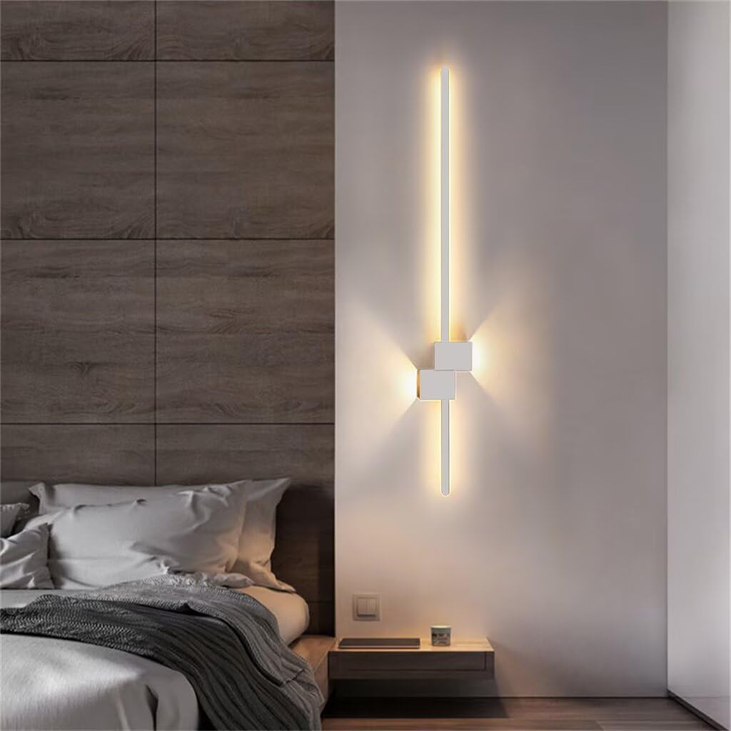 DESHOME Soggiorno Appliques, Moderno Applique da Parete Interna Bianco 3000 K Luce Calda 62 cm Lunga Lampada da Parete LED Illuminazione Illuminazione Apparecchio Per Camera da Letto Ufficio Corridoio