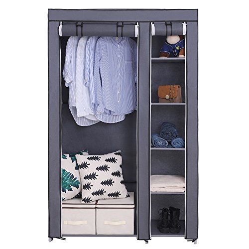 SONGMICS Armoire de Rangement Penderie de vêtement Pliable en Toile XL 110 x 45 x 175 cm Gris LSF007G