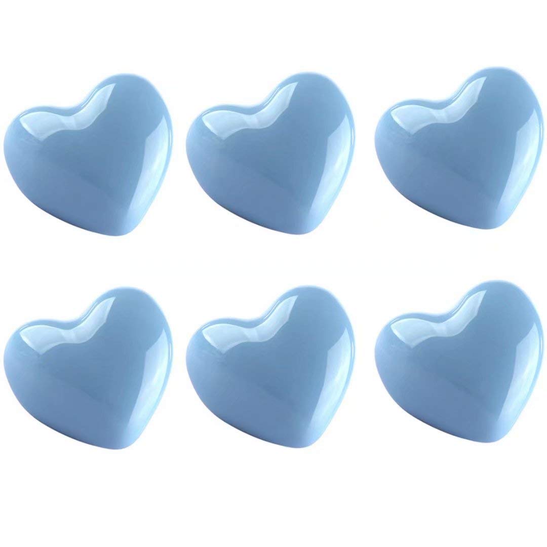 FirstDecor 6 Pack Ceramic Heart Cabinet Knobs,Drawer Pulls & Handles Set,Ceramic Heart Shape Knobs for Door Dresser Drawer Cupboard Baby Kid's Children's Furniture with Screws,Blue