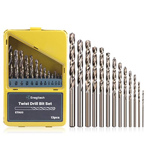 Enegitech Spiralbohrer-Sets - 13 Stück in der Größe 1/16-1/4 Zoll für Stahl, Kupfer, Eisen, Holz, Kunststoff, Aluminiumlegierung, Metallgehäuse verpackt Cover