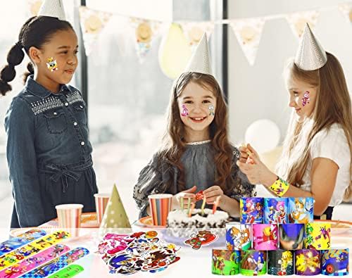 86 PCS Blue Hedgehog Birthday Party Decorations Gift Set, 36 PCS Hedgehog Slap Bracelets, Hedgehog Party Supplies Birthday Decorations for Kids, 50 Stickers, Hedgehog Party Bag Fillers Party Favors