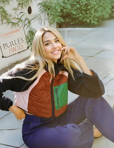 Womens Fuzzy Fleece Jacket Cropped Zip Up Long Sleeve Casual Outwear Warm Winter Patchwork Jackets3