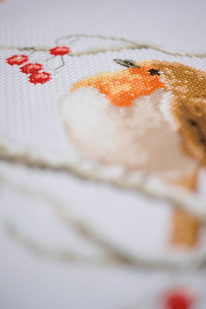 Vervaco Embroidery Kits Cross Stitch Table Runner DIY Kit, Tablecloth to Embroider with Embroidery Image in Modern Design, Cotton and Embroidery Thread, 12,8 x 33,6 Inches, Robin