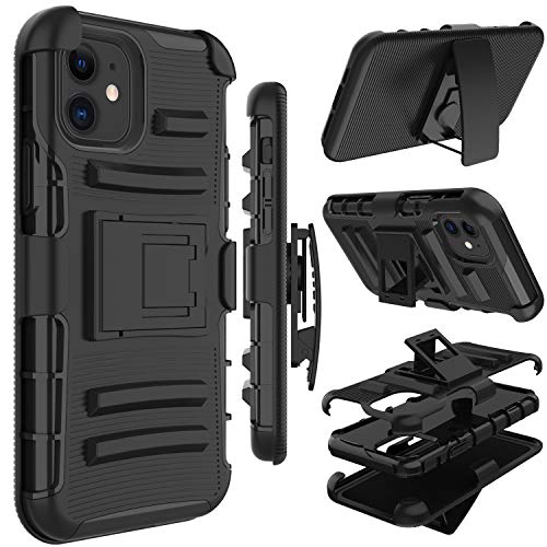 Yunerz Compatible iPhone 11 Case, Yunerz Holster Heavy Duty Shockproof Full-Body Protective Hybrid Case Cover with Swivel Belt Clip and Kickstand for iPhone 11 2019 6.1inch (black)