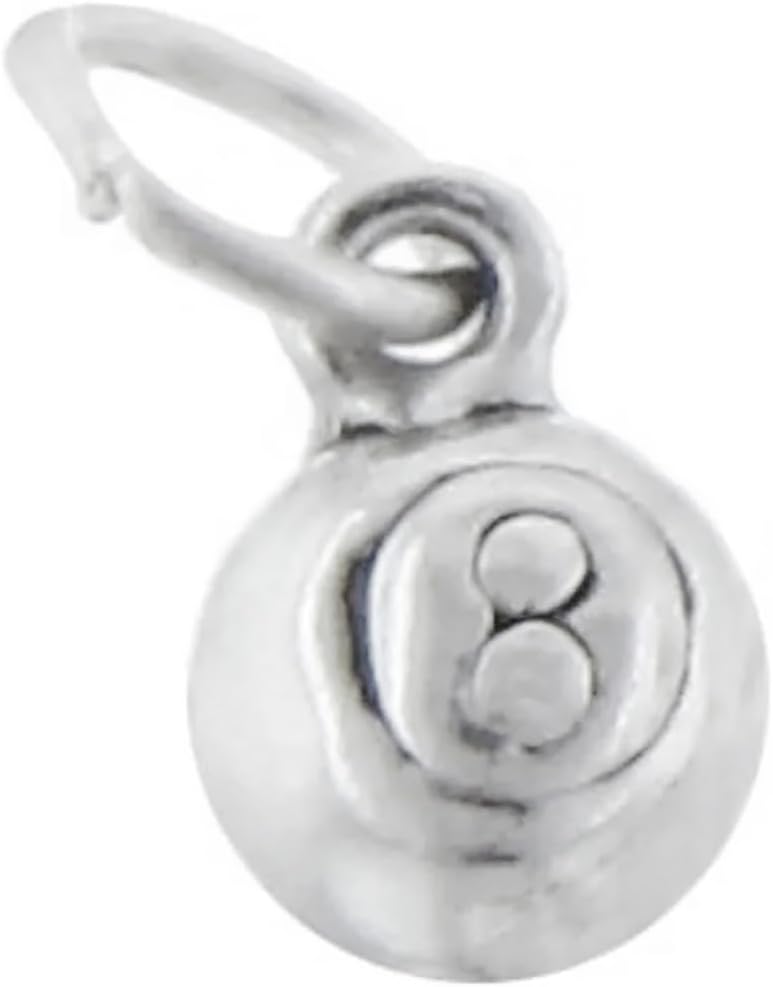 Small Billiards Pool Ball 8 3D 925 Solid Sterling Silver Charm Pendant Bracelet Jewelry Making Supply