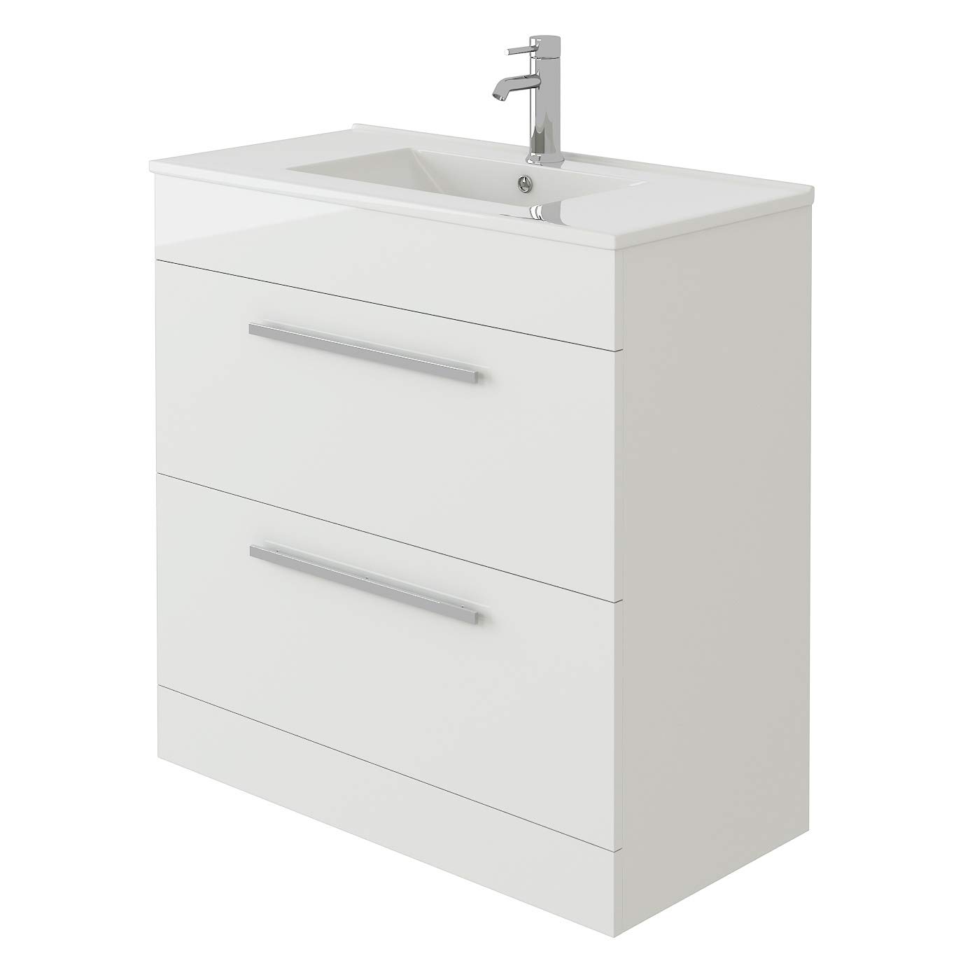Veebath High Gloss White Venus 800 Vanity Unit, Wash Basin Bathroom Sink, Soft Close Drawer And Flap, Cloakroom Wall Mounted Storage Cabinet- White,Slim Edge (Flat Pack)