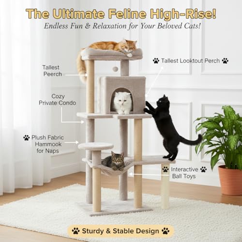 Image of Wudyhub Cat Tree Indoor Climbing Activity Tower with Scratching Posts | Cat-66-Grey | 56x45x139 cm