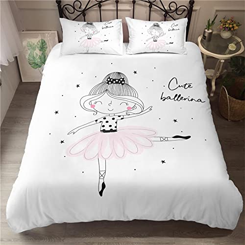 Funda Nordica Cama 90 Infantiles Bailarina Blanca Edredón Cama 90 para Niñas Niños con Cremallera 110gsm Microfibra de Suave Transpirable Fundas Nordicas 150x220 cm + 2 Fundas de Almohada 50x80 cm