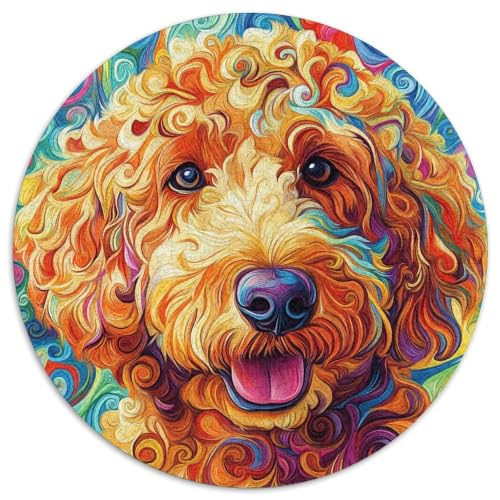 Puzzle para adultos de 1000 piezas: diseño redondo de perro rizado para un reto relajante