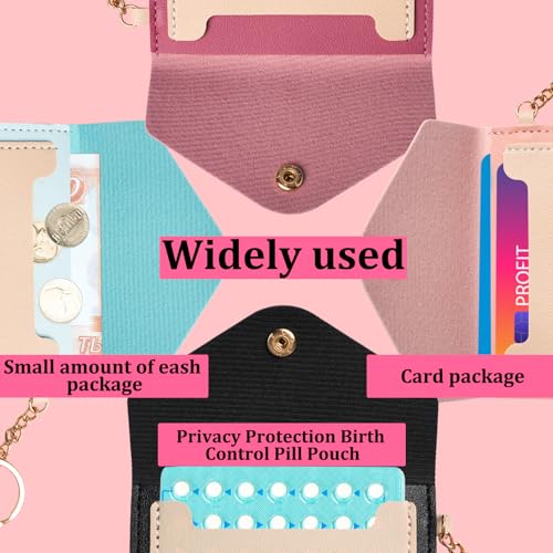 4 Pack Birth Control Pill Case Sleeve Packet 4.3 X 3 Inch Wallet Pu Leather Medicine Holder Privacy Protection Birth Control Pill Pouch Contraceptive Medicine Holder (Black, Pink, Blue, Dark Pink)