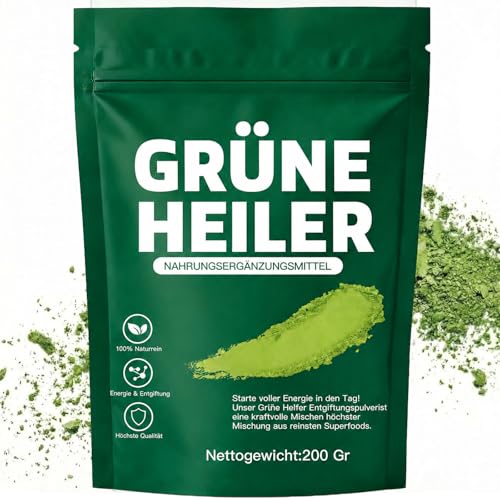 Grüne Entgiftungspulver 200g Superfood Entgiftungspulver Helfer Greens Pulver Mit Spirulina Gerstengras Inulin Kurkuma Vitamin D3 | Reich an Vitaminen Mineralien & Ballaststoffen für Energie