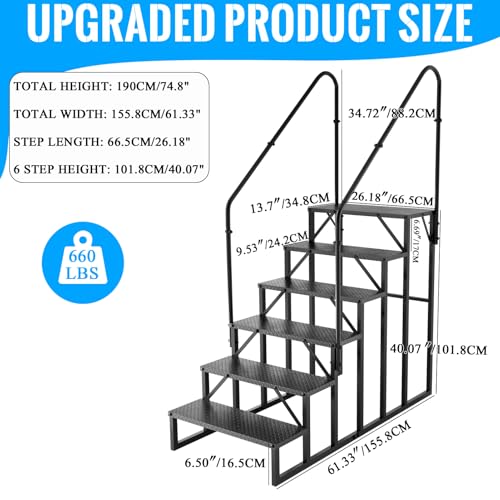 Image of 6 Step RV Stairs with 2 Handrails, 660LBS Heavy Duty Anti‑Slip Metal Steps, Detachable Outdoor Stairs for Hot Tub, 5th Wheel, Pool, Mobile Home, Porch, Pet Steps