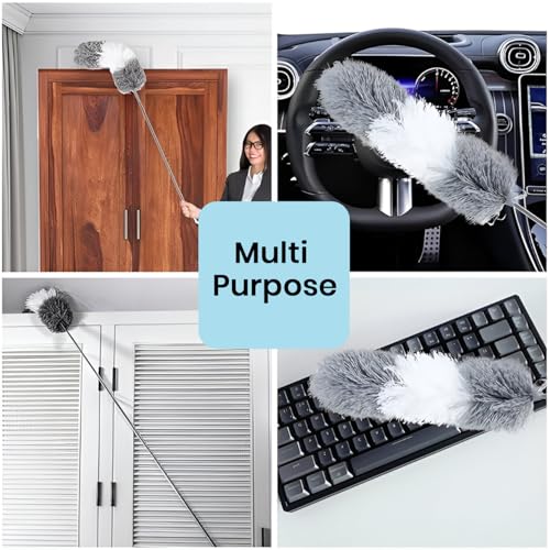 Image of Maxoshine Fan Cleaner Brush with Long Rod Flexible Fan Cleaning Mop Microfiber Dust Cleaner Foldable Duster Microfiber Duster for Cleaning of Home, Kitchen, Car (Drk Blue+Grey)