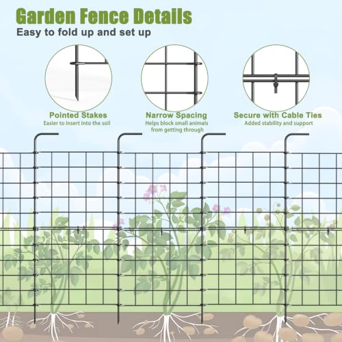 32 Pack Decorative Garden Fence, 24 in H x 22 ft L, Rustproof Coated Metal No-Dig Animal Barrier for Dogs and Rabbits, Outdoor Landscape Border Edging for Flower Beds, Yard and Patio — view 3
