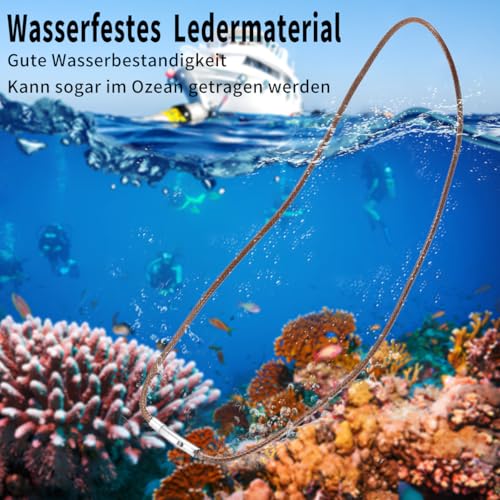 RWQIAN Lederkette Herren Leder Halskette 61cm mit Verschluss Lederband Kette für Damen Braun Kautschuk Kette 3mm Schmuck