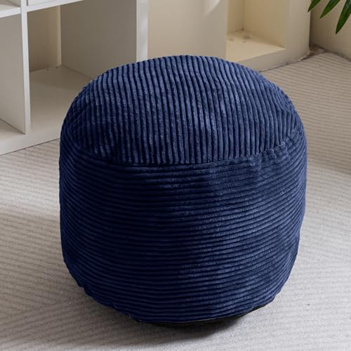 HIGOGOGO Round Stuffed Pouf Ottoman, Corduroy Poufs with Foam Chunk Filling, Furry and Fluffy Pouf Foot Stool Storage Ottoman, 20 X 15 Floor Poufs Foot Rest for Living Room, Navy - Image 6