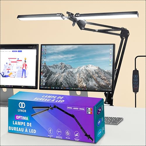 Lynor Lampe de bureau LED puissante à bras articulé – lampe de bureau d’architecte orientable pour dessin et télétravail, lumière sans scintillement...