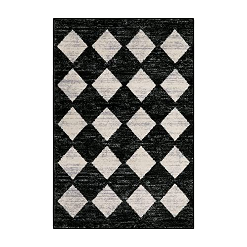 Lahome Moroccan Trellis Area Rug - 2X3 Printed Small Black Checkered Entryway Rug Non Slip Kitchen Mat thumb #10