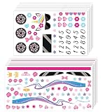 MotiMind Derby Car Sticker Set Unicorn Theme Racing Stickers Cute Sunglasses Hearts Flowers Bows and More Decals for Your Derby Car