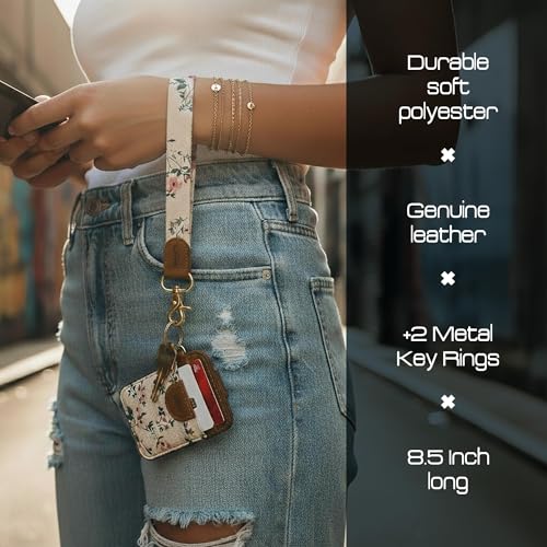 Image of POCKT Keychain Wristlet for Women and Men, Cute Wrist Lanyard for Keys, Short Key Chain Strap for Car Keys, Wallet, ID Badge & Phone | Bloom