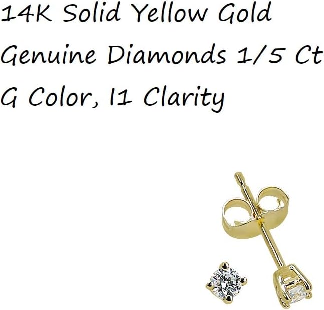 14K Yellow Gold Genuine Diamonds 1/5 Ct Stud Earrings - Image 2