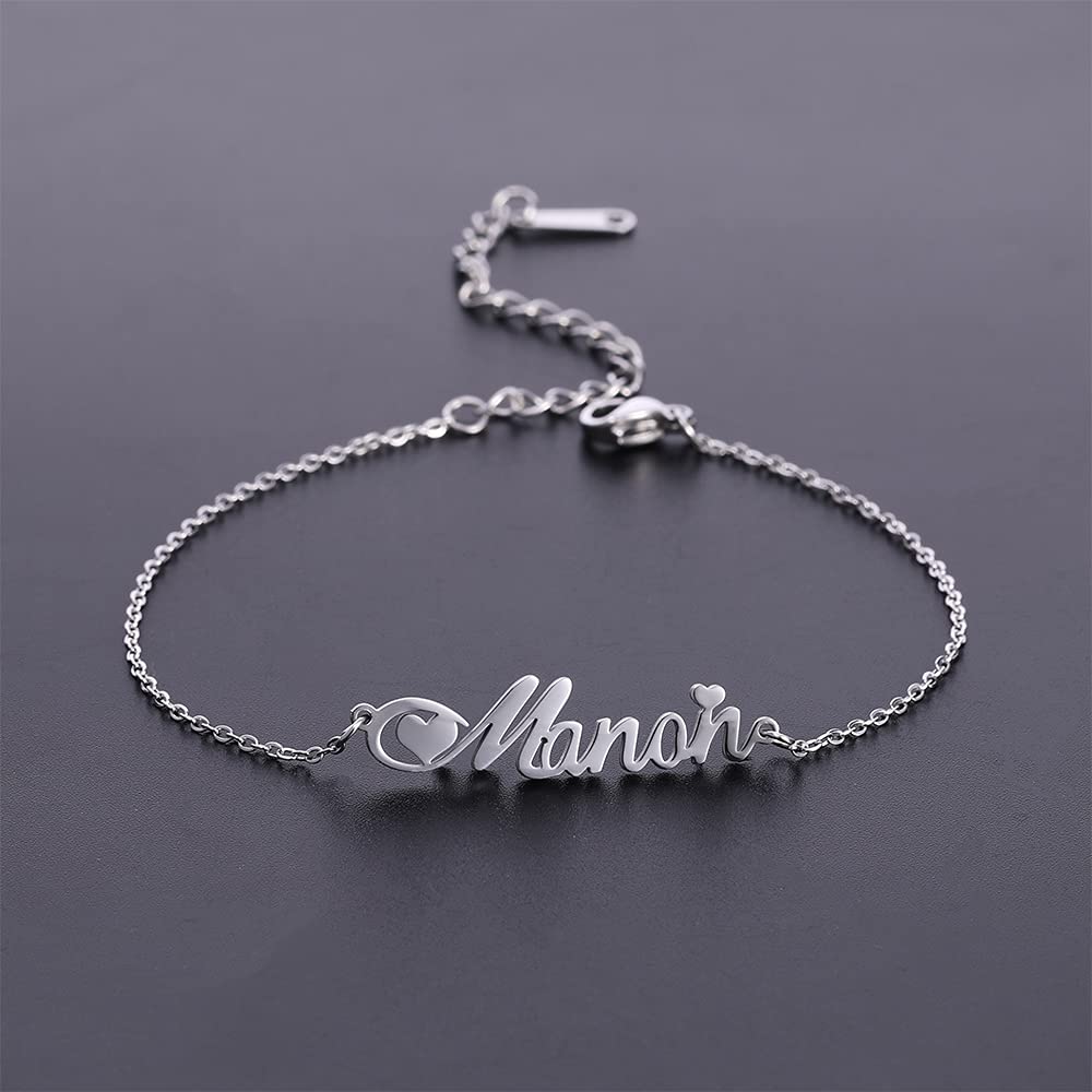 Pulsera personalizable con nombre personalizado, cadena con letra inicial y cadena, regalo para mujeres y niñas