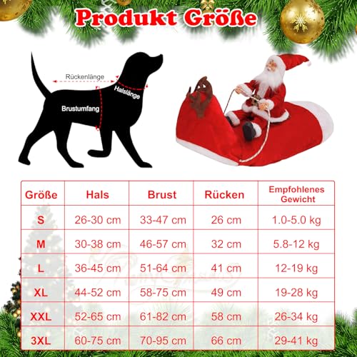 Mfsdai Hund Weihnachtskostüm, Santa Reiten Kleidung Hundekostüm, Hundepullover Mantel Weihnachten Rot für Kleine Mittel Große Hunde Katzen XL