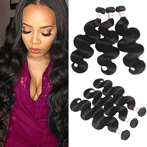 Hepoiss Brazilian Virgin Hair Body Wave 3 Bundles Unprocessed Human Hair Weave 300gram/lot Natural Black Brazilian Body Wave Hair Extensions (20" 22" 24")
