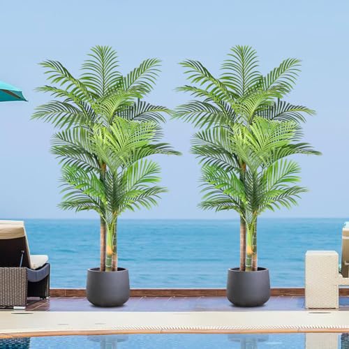 Keeplush 6ft Tall Triple Golden Cane Palm Artificial Tree 72inch Large Tropical Palm Tree UV...