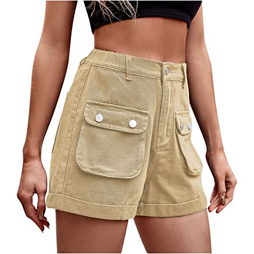 XUNRYAN Shorts for Women Sexy Casual Cute Travel Outfits Comfy Walking Shorts Women Fashion Wide Leg Short Pants High Waisted Shorts Women Women's Boyfriend Mid Rise Short Khaki