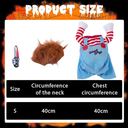 KUMSODE Halloween Hundekostüme für Hunde Wig and Knife,Lustige Chucky Hundekleidung Puppe Halloween Cosplay Kostüm (S)