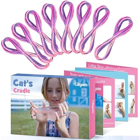 Cikyner Cat’s Cradle String, 8 Pcs Finger String Game 2m Long 2mm Diameter Cats Cradle with Instructions Polyester Purple String Toy Supplies Ideal for Gifts for Girls and Boys on Birthday Easter Cover