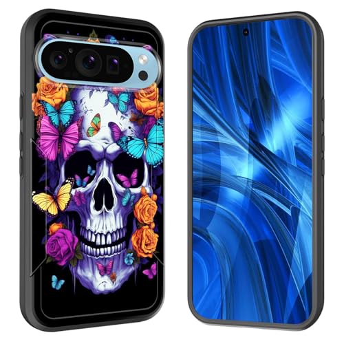 JHYYTUJTYP for Google Pixel 10/10 Pro 6.3 inch 2025 Case,[Military Grade Drop Tested] Heavy-Duty Tough Rugged Shockproof Protective Case,Floral Butterfly Skull - image 1