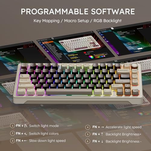 Image of iLovBee B75 Wireless Mechanical Keyboard, 75% Percent Gaming Keyboard w /Bluetooth /2.4GHz /USB Wired, Creamy Hot Swappable Keyboards with Knob, Gasket Mounted PBT keycaps, Pre-Lubed Linear Switches