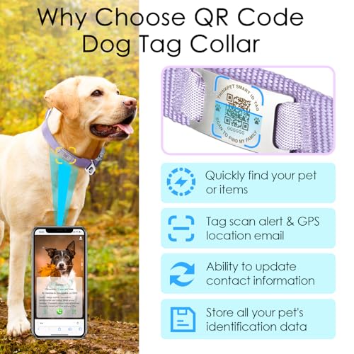 ThinkPet Intelligenter QR-Code Hundehalsband - Aus Nylon, Verstellbare Größe, Langlebig & Komfortabel, Echtzeit-Ortung mit Kontaktinformationen des Besitzers-Violett Farbe-Medium(Halsumfang:33-51cm)