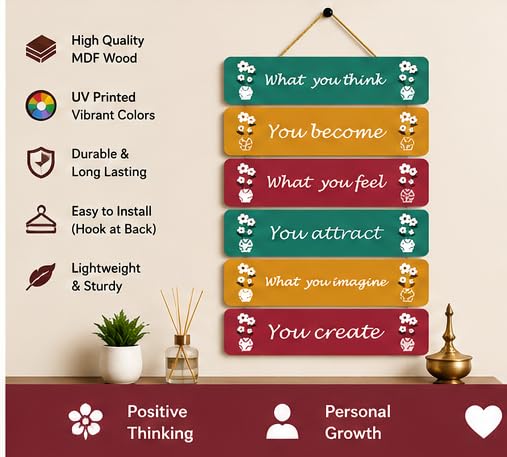 Image of Motivational Quote Wall Hanging for Home Decor | What You Think You Become, What You Feel You Attract, What You Imagine You Create MDF Wooden Wall Art | Office, Living Room & Meditation Decor (WH-48)