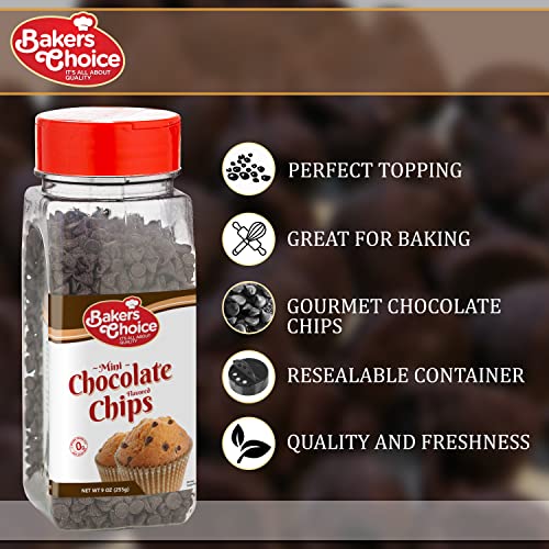 Chocolate Flavored Mini Chocolate Chips – Baking Ingredient, Topping And Decoration Candy For Ice Cream, Desserts And Baked Goods, Non Dairy, Kosher - 9 Oz. - Baker’s Choice #TOP1